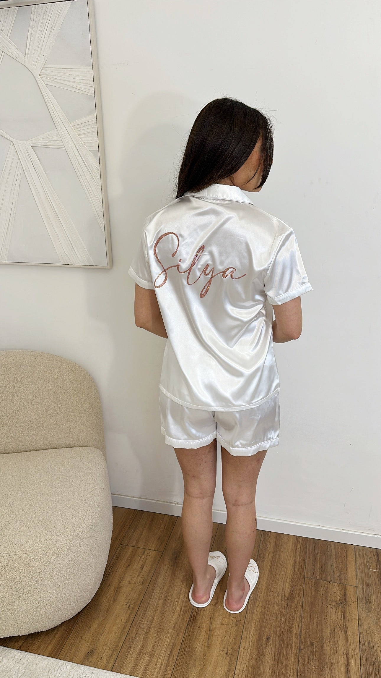 Pyjama shorty blanc satiné