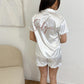 Pyjama shorty blanc satiné