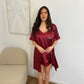 Peignoir + nuisette satiné bordeaux personnalisé