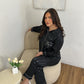 Pyjama pantalon satiné noir