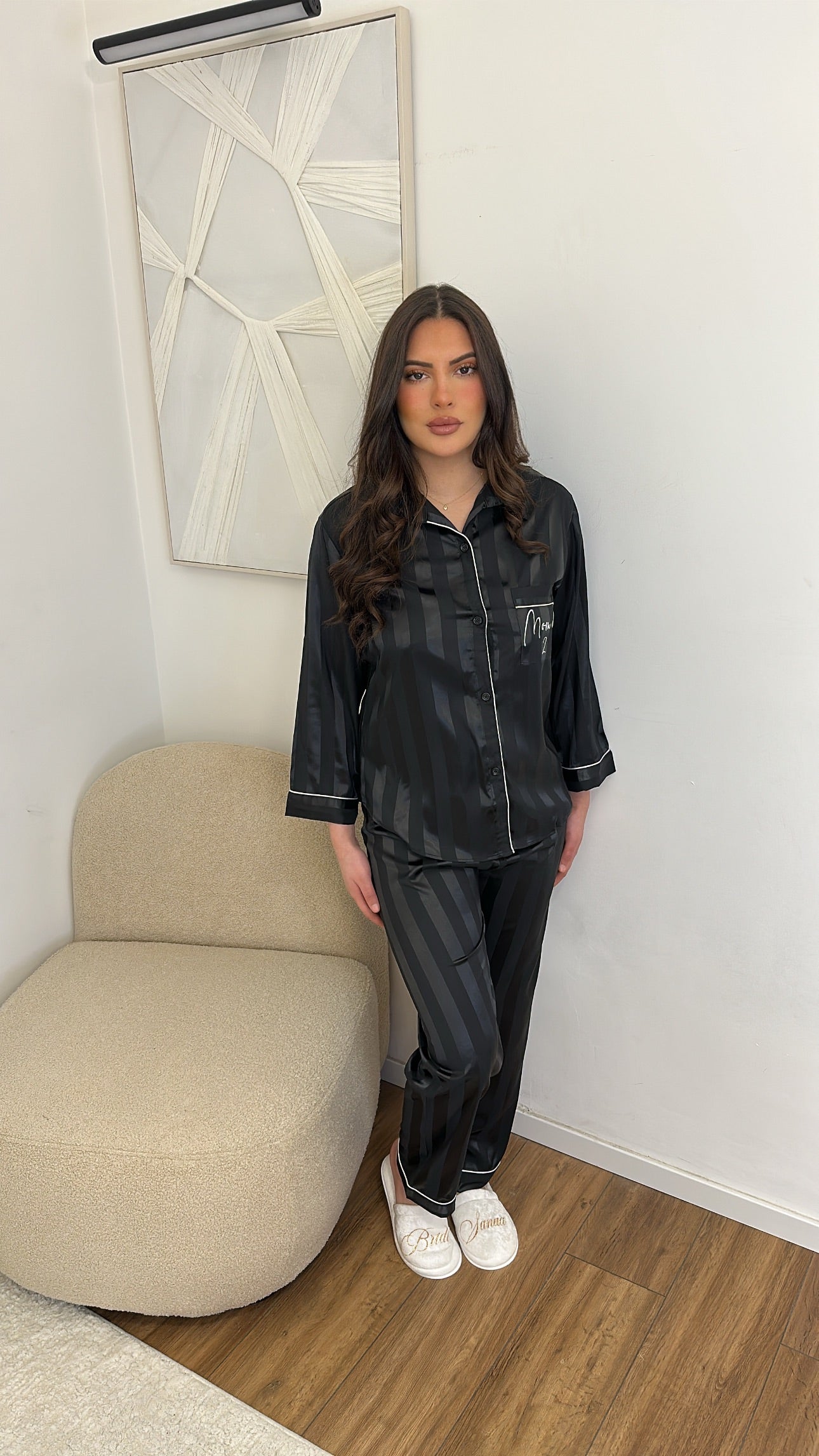 Pyjama pantalon satiné noir