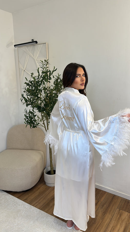 Peignoir bride satiné à plumes premium